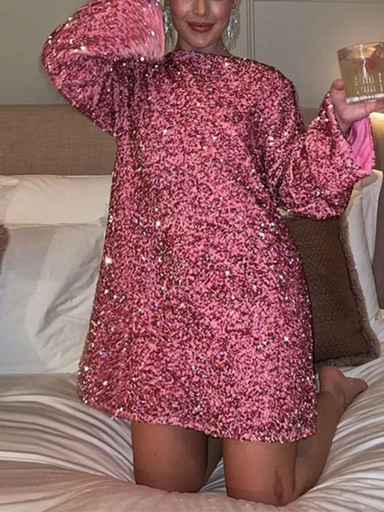 Sequined Back-Bowed Dress