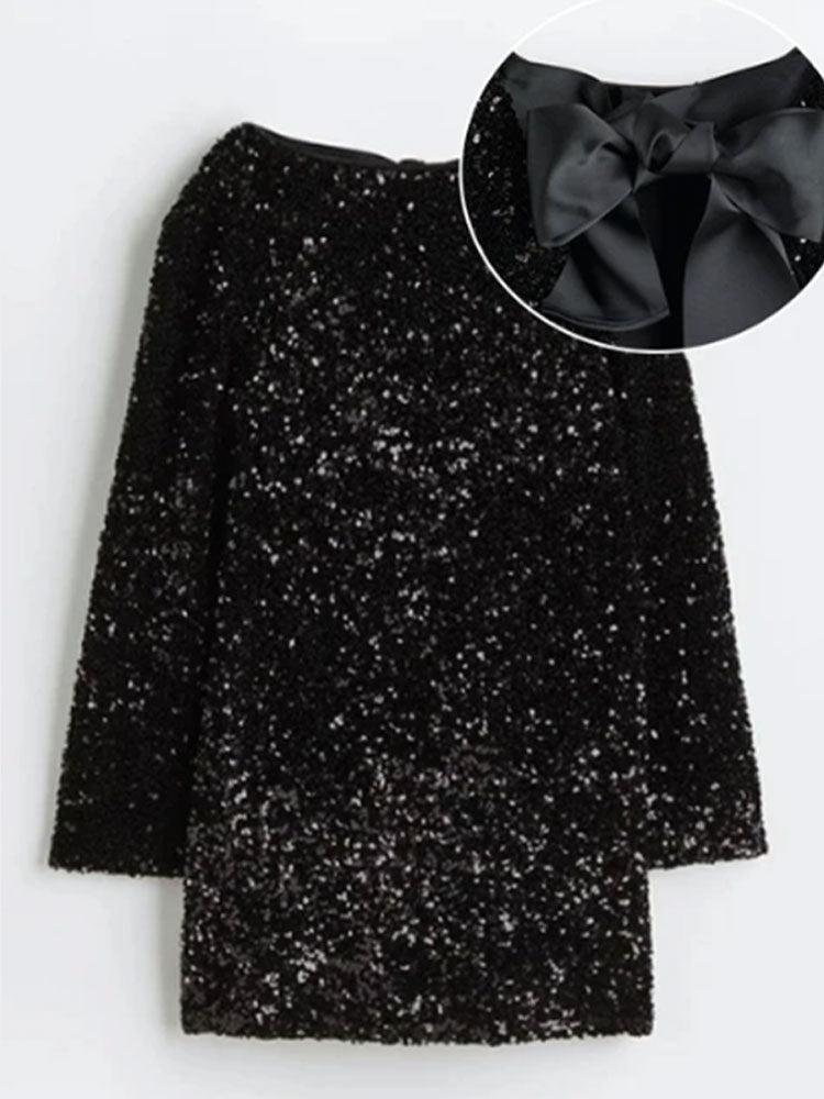 Sequined Back-Bowed Dress