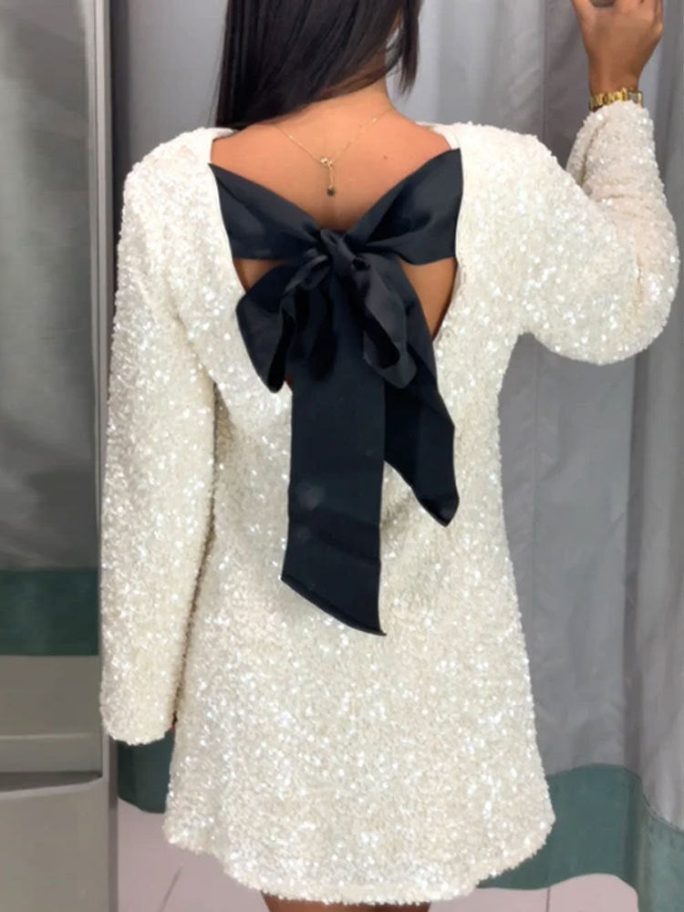 Sequined Back-Bowed Dress