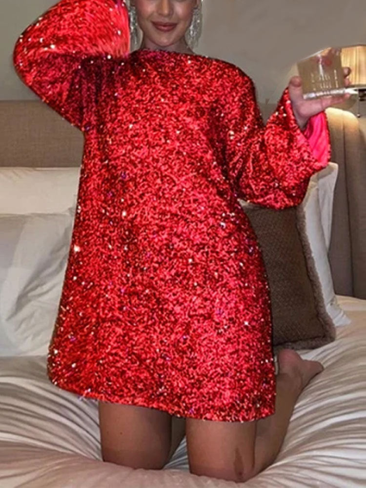 Sequined Back-Bowed Dress