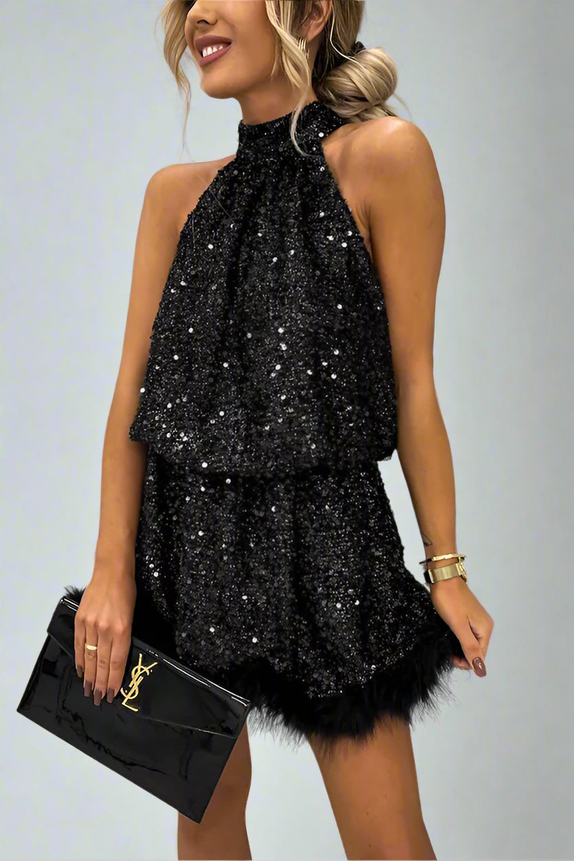 Glamora™ | Sequin Feather Dress