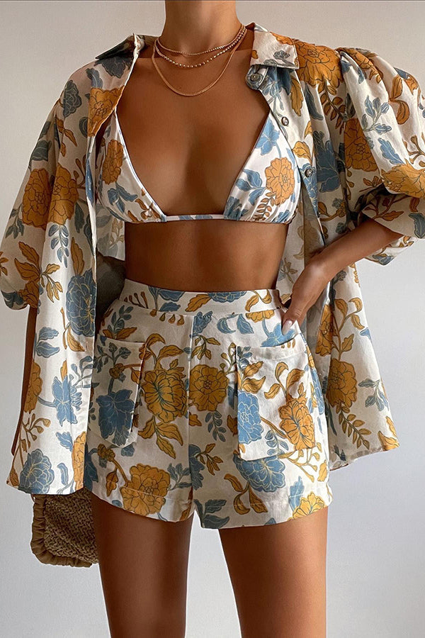 Glamora™ | Floral Pocketed Short Set